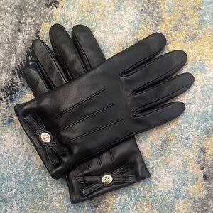 Beautiful EUC Coach Turnlock Bow Black Leather Wool Lined Driving Gloves 🖤🎁